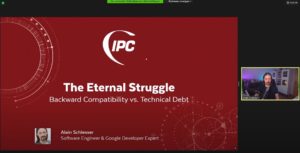 Title slide for the talk "The eternal struggle: backward compatibility vs. technical debt" for IPC 2020 in Munich